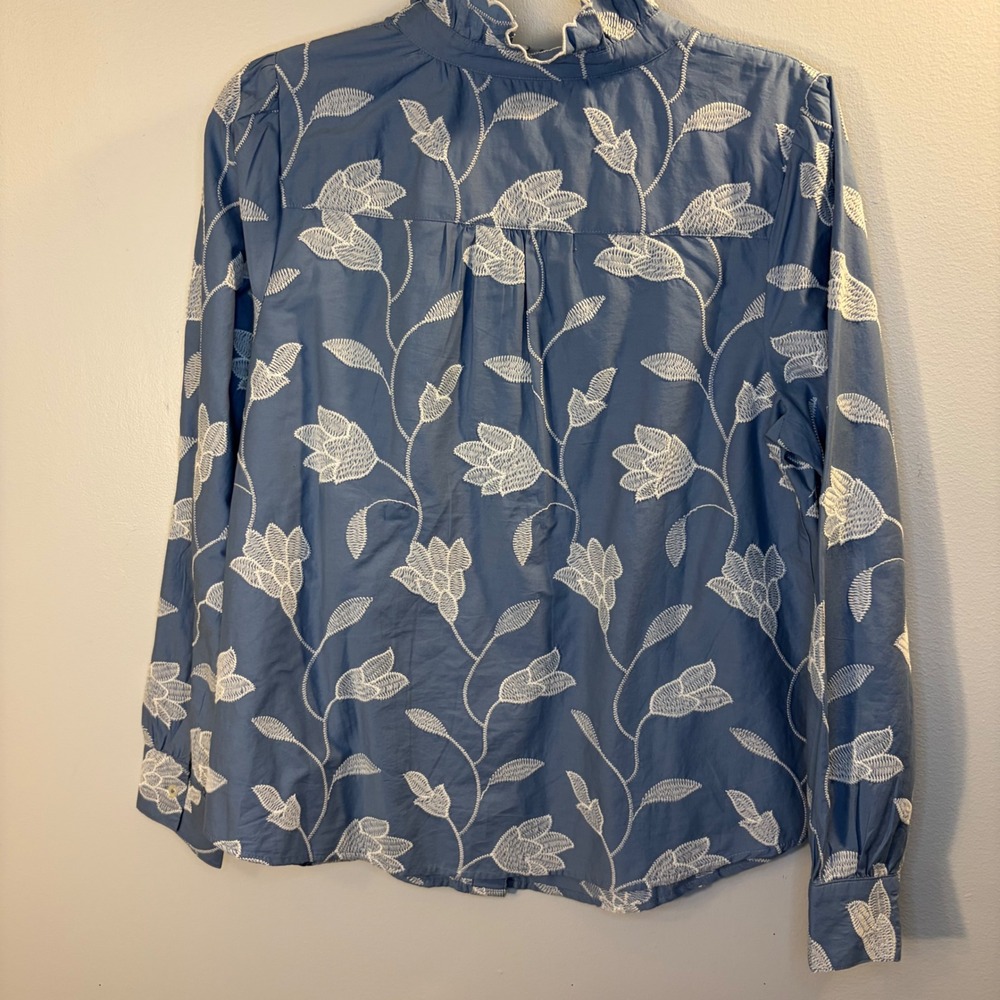 Talbots Blouse Floral Embroidered Ruffle Neck Cottagecore Boho Coastal Women M - Picture 7 of 12